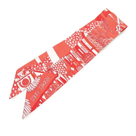 Hermes Twilly ANIMAPOLIS Scarf, Red Multicolor Silk, Women's, HERMES - Picture 1 of 5